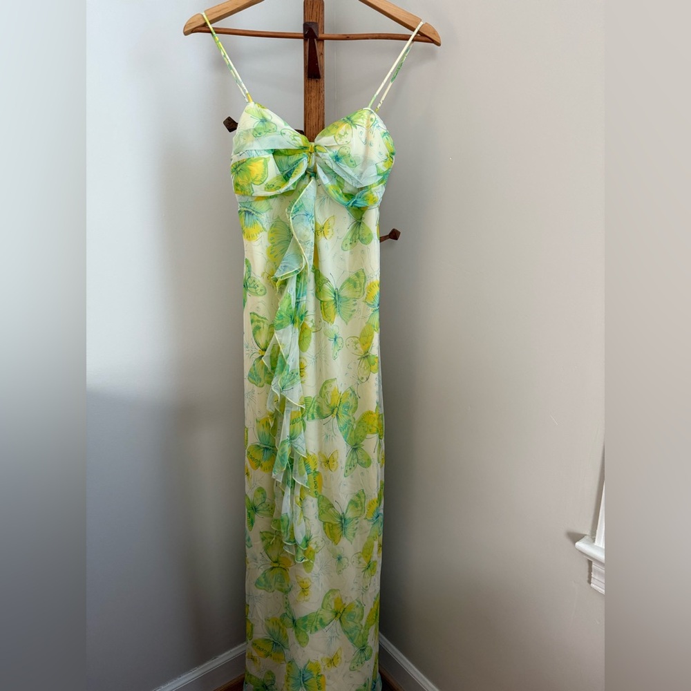 Vintage 90s Niki by Niki Livas Spaghetti Strap Butterfly Flowy Maxi Dress